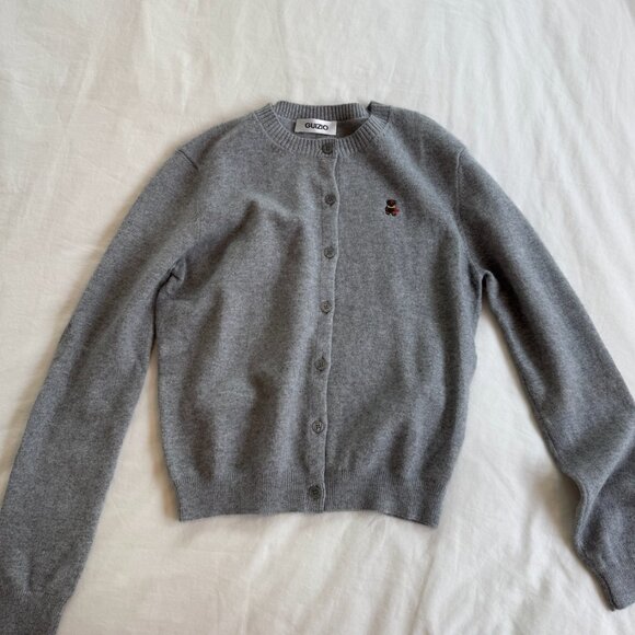 Guizio grey wool blended cardigan with bear embriodery - Picture 1 of 3